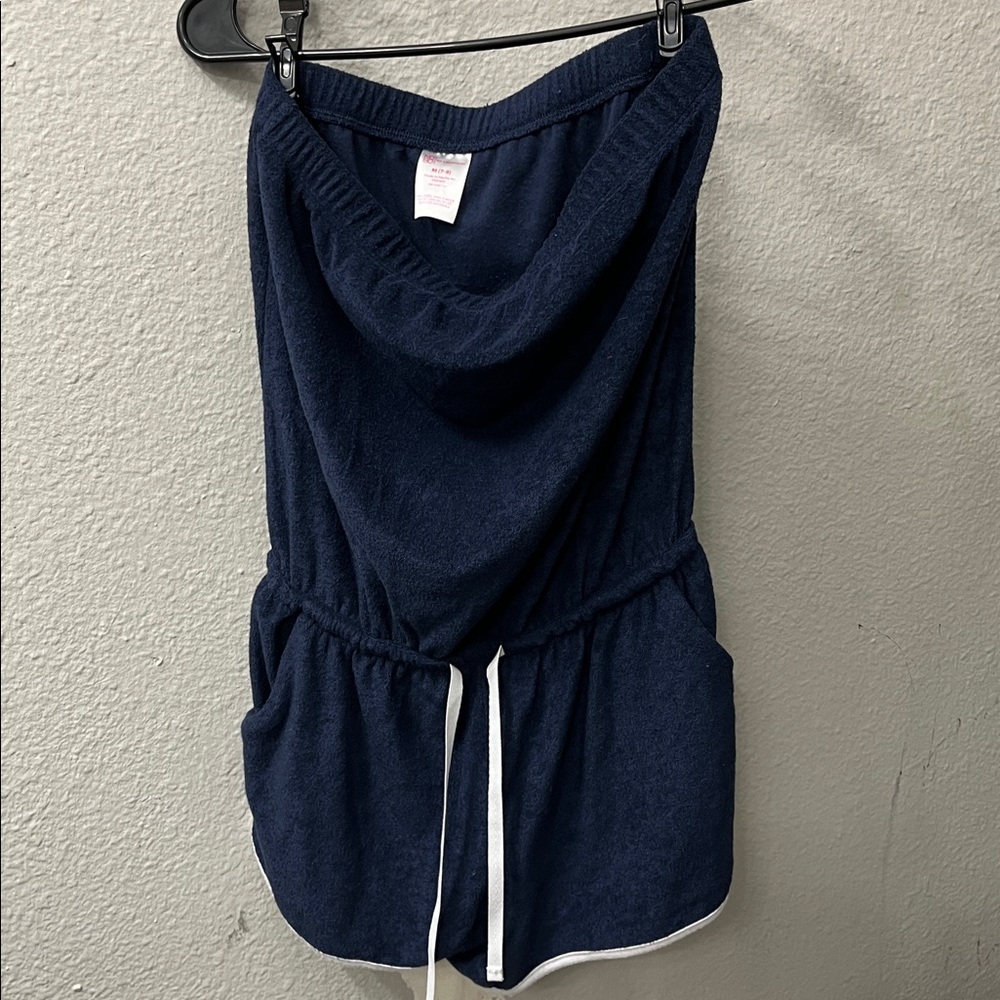 No Boundaries Navy Blue Romper with White Accents